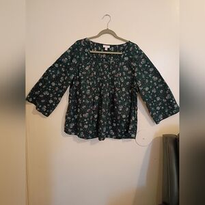 J. Jill Women's Pleated  Floral Blouse 100% Cotton Sz XL